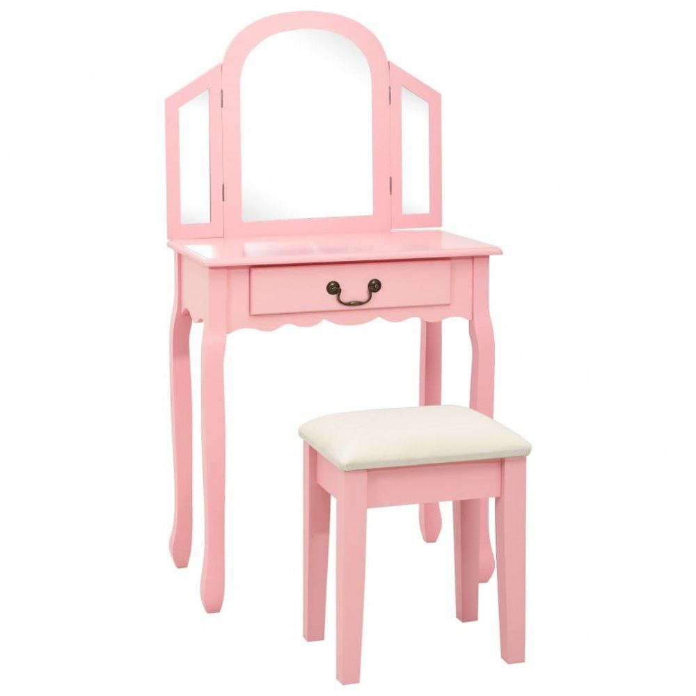 Toaletný stolík s taburetom Dekorhome Ružová - dekorhome.sk