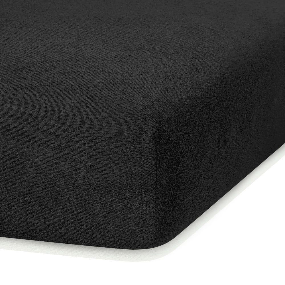 Čierna elastická plachta s vysokým podielom bavlny AmeliaHome Ruby, 200 x 100-120 cm - Bonami.sk