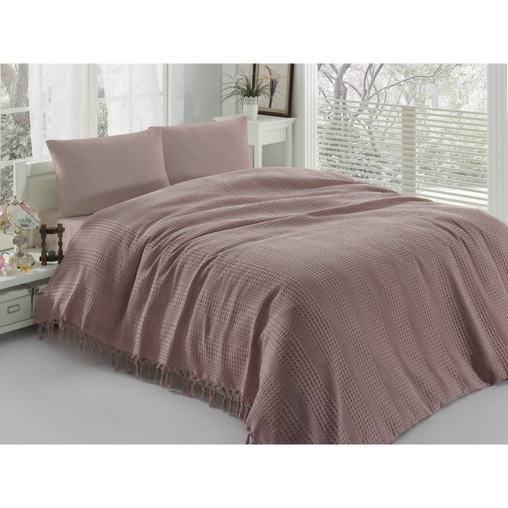 Hnedo-ružová ľahká prikrývka cez posteľ Pique, 220 x 240 cm - Bonami.sk