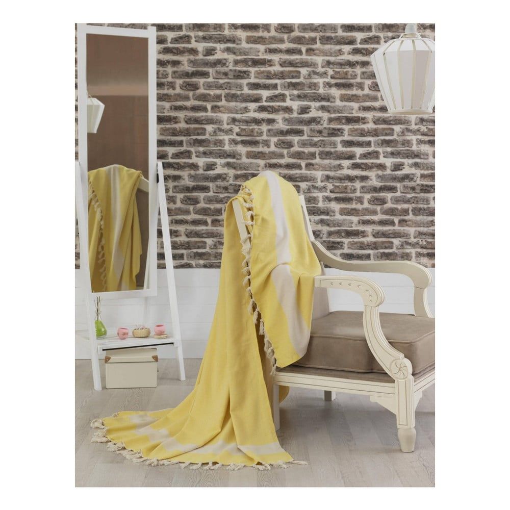 Žltý bavlnený pléd cez posteľ Baliksirfi Yellow, 200 x 240 cm - Bonami.sk