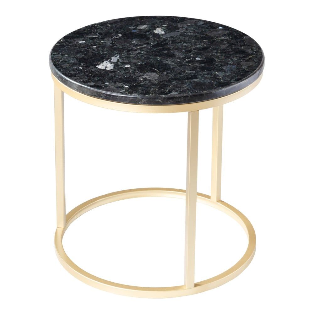Čierny žulový stolík s podnožím v zlatej farbe RGE Crystal, ⌀ 50 cm - Bonami.sk