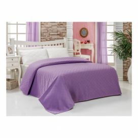 Fialový bavlnený ľahký pléd cez posteľ Parela, 200 × 240 cm